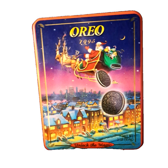 Vintage 1990's Holiday Tins Lot of 2 Coca Cola Bears Uno with Cards & Santa Oreo - Picture 3 of 10